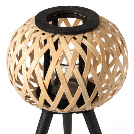 Vintiquewise Modern Black, Natural Bamboo Candle Decorative Trellis Design Lantern with Stand QI004166